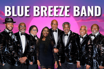 Members of the band: seven men in black suits and one woman in black dress