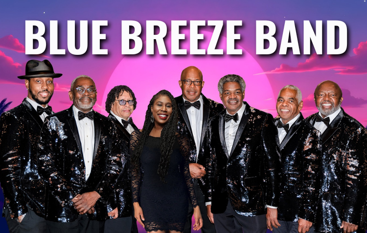 Members of the band: seven men in black suits and one woman in black dress